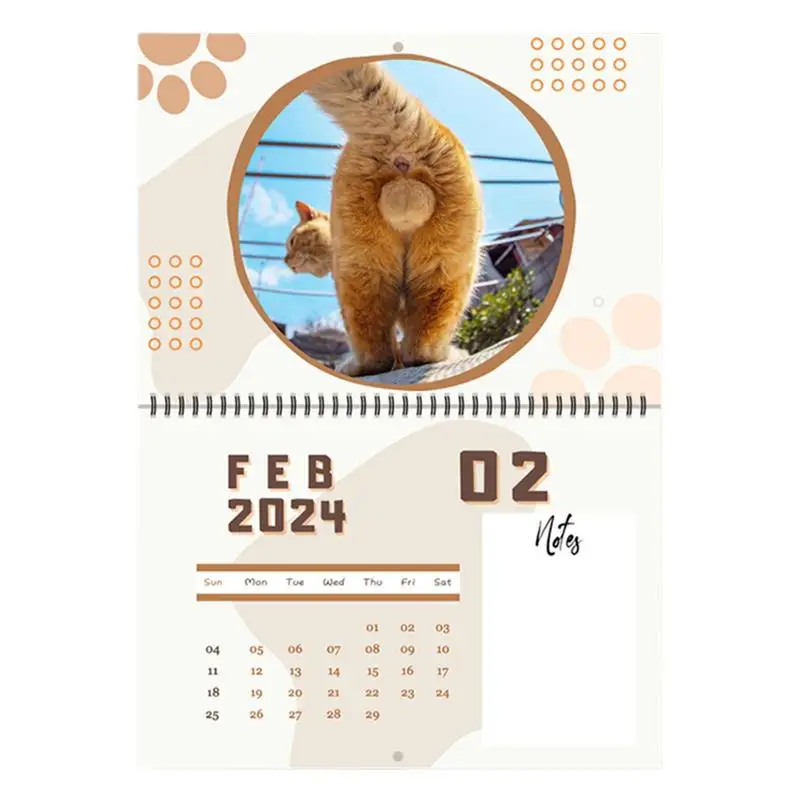 Нов календар на котешкото дупе Смешни 2024 стена котки топки календар декоративни котка задника 2024 календар хартия коте задника шега календар