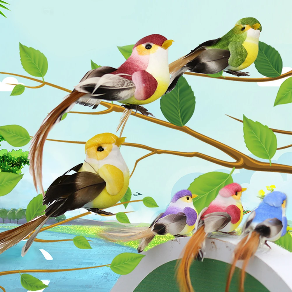 12Pcs Прекрасна симулация птици дърво обвързване изкуствени птици декорация занаяти открит растение Коледа декорация на дома 2