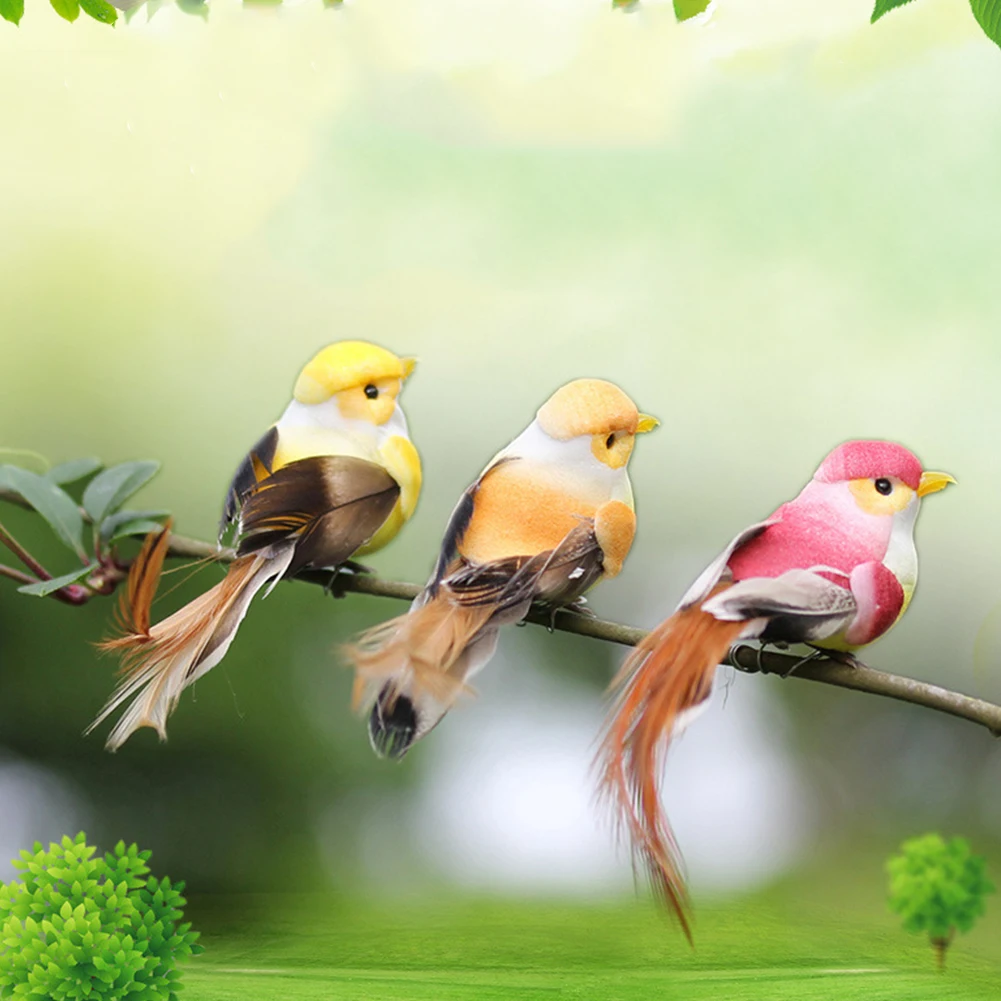 12Pcs Прекрасна симулация птици дърво обвързване изкуствени птици декорация занаяти открит растение Коледа декорация на дома 3