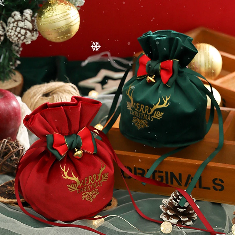 1PC Весела Коледа подарък чанта бонбони Коледа ябълка кадифе шнур торбички сватба Feative парти Нова година благоприятстват чанти за опаковане на подаръци 2