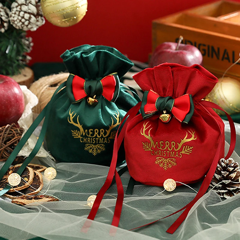 1PC Весела Коледа подарък чанта бонбони Коледа ябълка кадифе шнур торбички сватба Feative парти Нова година благоприятстват чанти за опаковане на подаръци 4