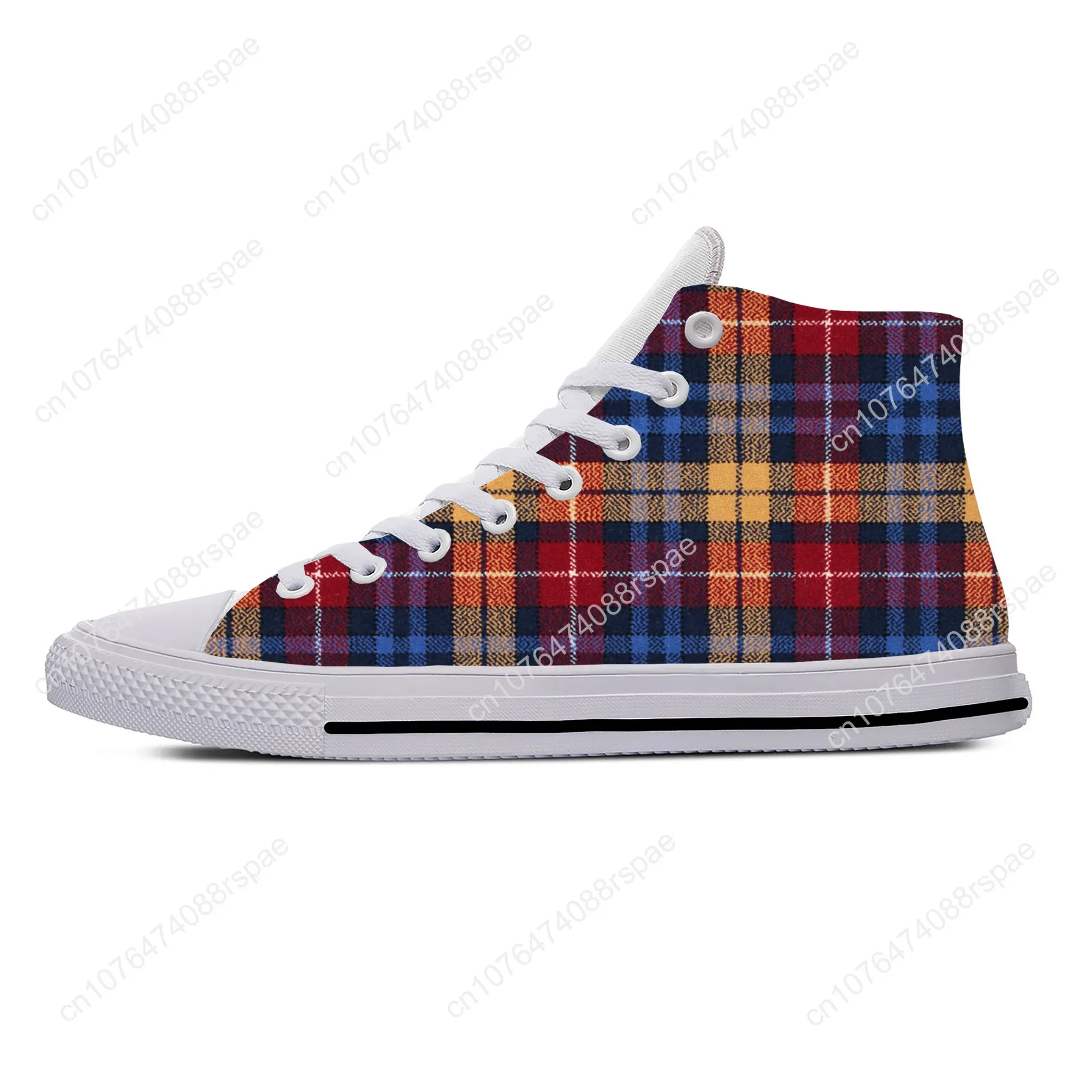 Лято Шотландски клан Бюканън Tartan Plaid Fashion Ежедневни обувки Дишащи мъже Дамски маратонки High Top Lightweight Board Shoes 1