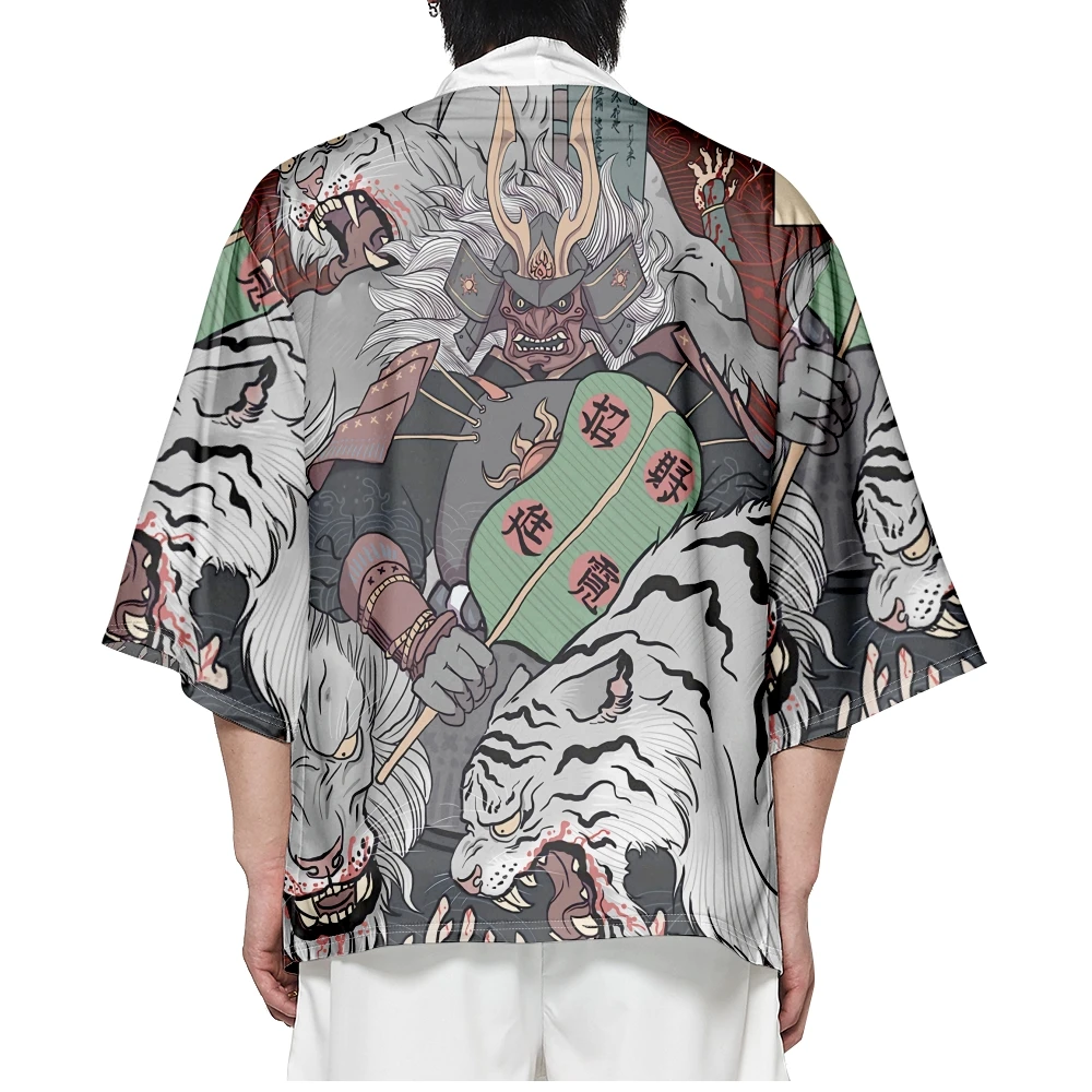 Японски демон печат жилетка мъже Haori самурай костюм облекло яке мъжки кимоно риза Юката