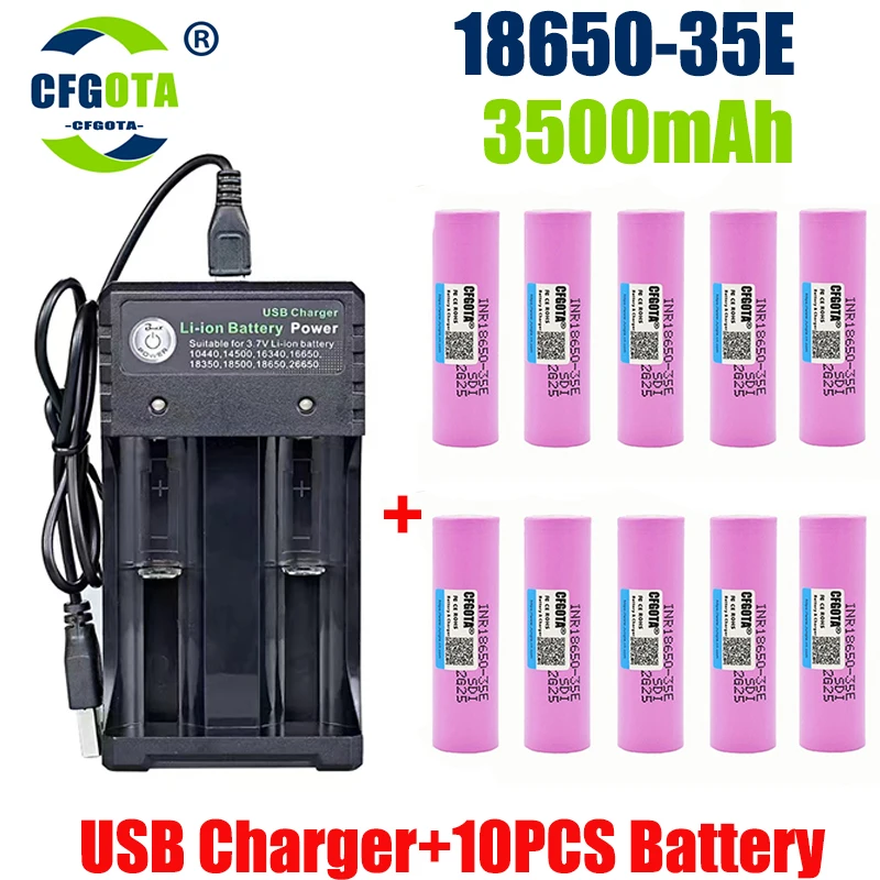 18650 Безплатна доставка на батерията 2024Нов бестселър 35E Li-ion 3.7V 3500mAh + зарядно устройство акумулаторна батерия подходяща батерия за отвертка