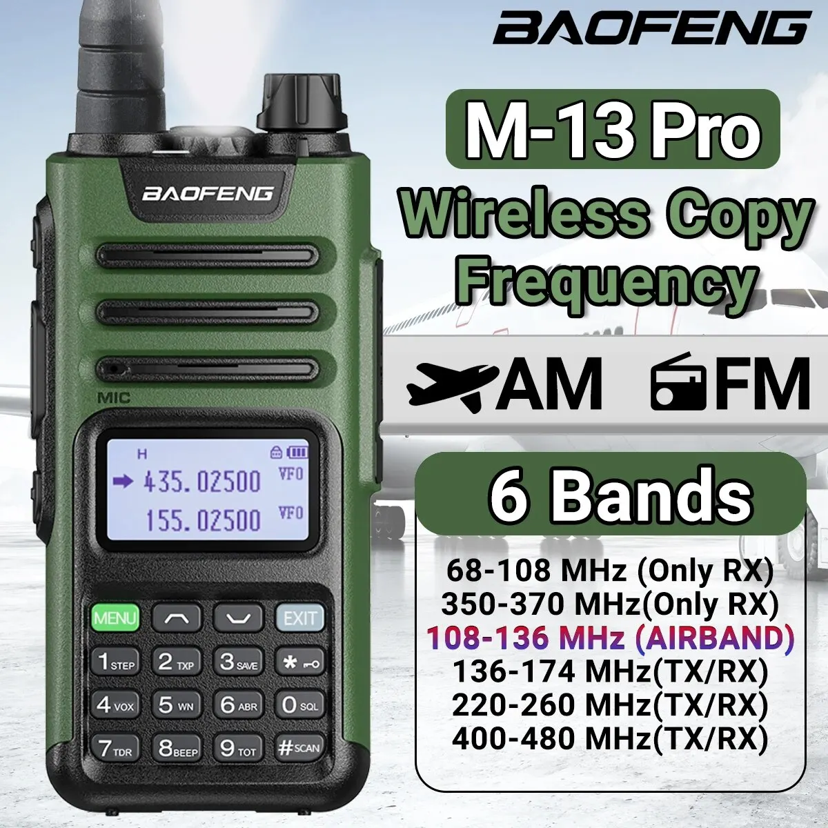 BaoFeng M 13 Pro Walkie Talkie AM FM радио Безжична честота на копиране Тип-C зарядно устройство за дълги разстояния UV K5 Ham двупосочно радио