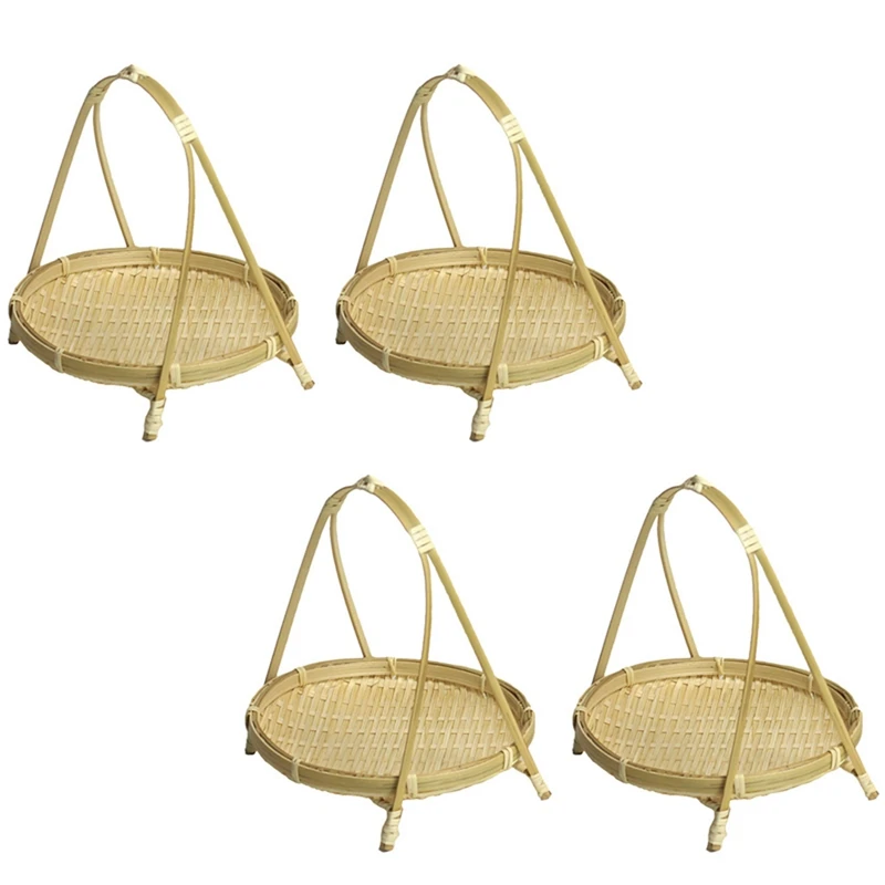 4X бамбук тъкане слама кошници подреждане багажник ракита плодове хляб съхранение декоративни кръгла плоча щанд контейнер-един слой