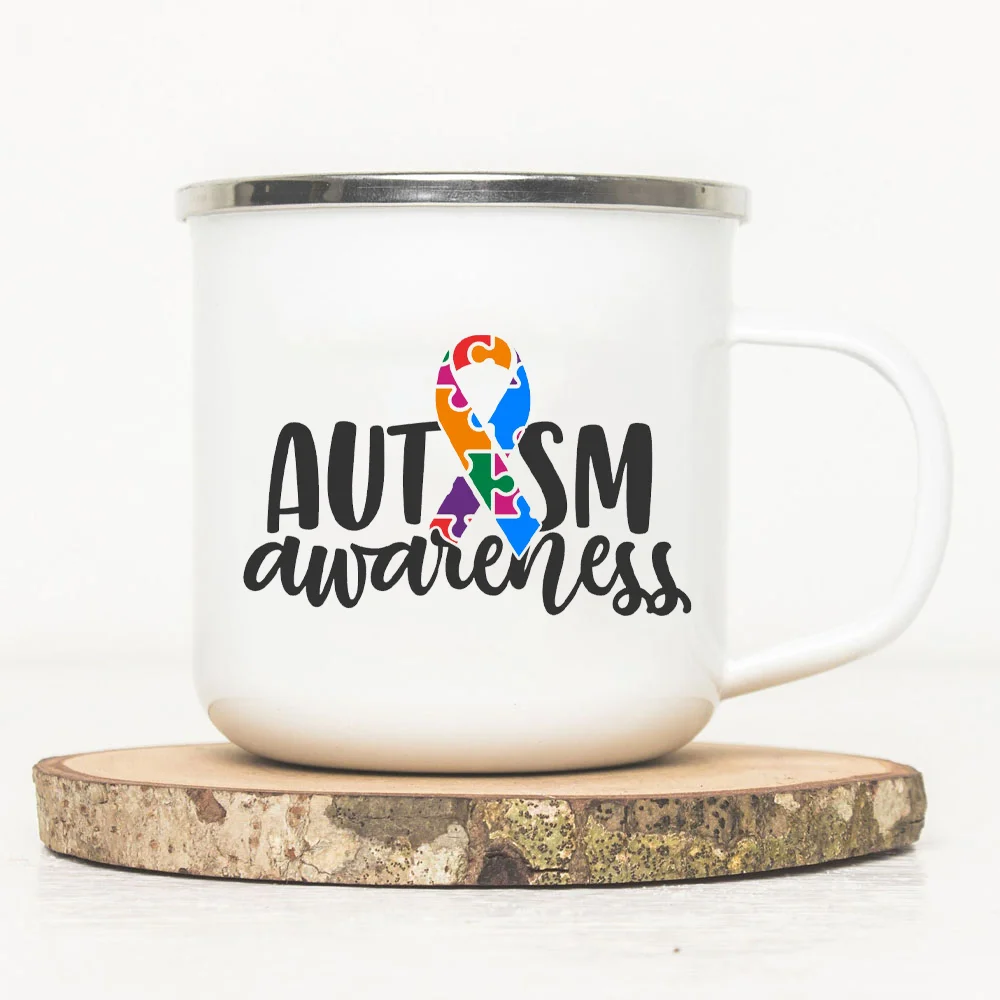 Autism Acceptance Awareness Cup Mug Подаръци за хора с аутизъм Кафе чай емайл чаша аутизъм информираност бяла дръжка чаша
