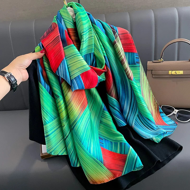 2024 Популярни 180X90CM топъл хиджаб мода сатен завърши шалове Четирите сезона дизайн шалове луксозна марка жени печат копринен шал 4