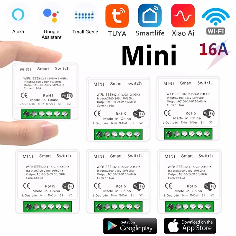 16A MINI Wifi интелигентен превключвател 2-начин контрол таймер безжични ключове за осветление модул Smart Home За Tuya Smart Life Alexa Google Home