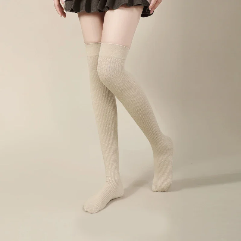 Есен Зима Дамски вълнени плетени чорапи Плътен цвят Топъл клин Високи чорапи до коляното Жокер мода корейски чорапи 1