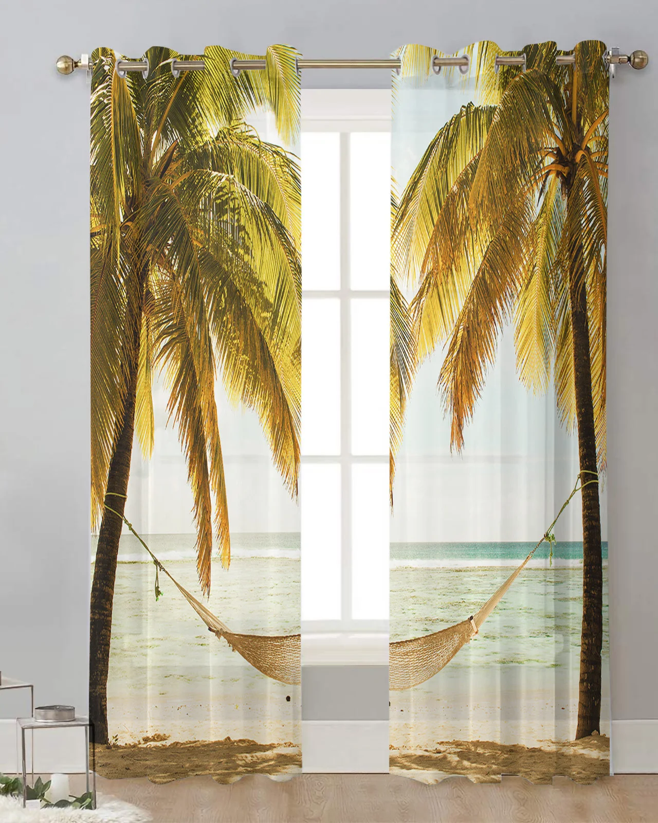 Sunset Beach палмово дърво отвесни завеси за хол прозорец прозрачен Voile тюл завеса Начало декор завеси