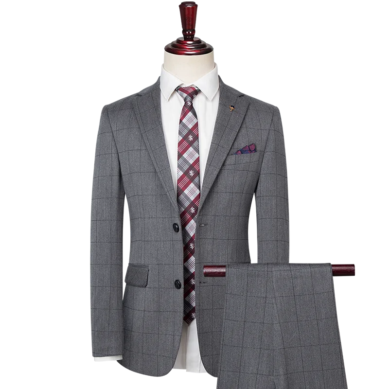Boutique (Blazer + Trousers) Мъжки костюм Елегантен моден бизнес Италиански стил Casual Slim Gentleman Plaid Официален костюм 2 броя