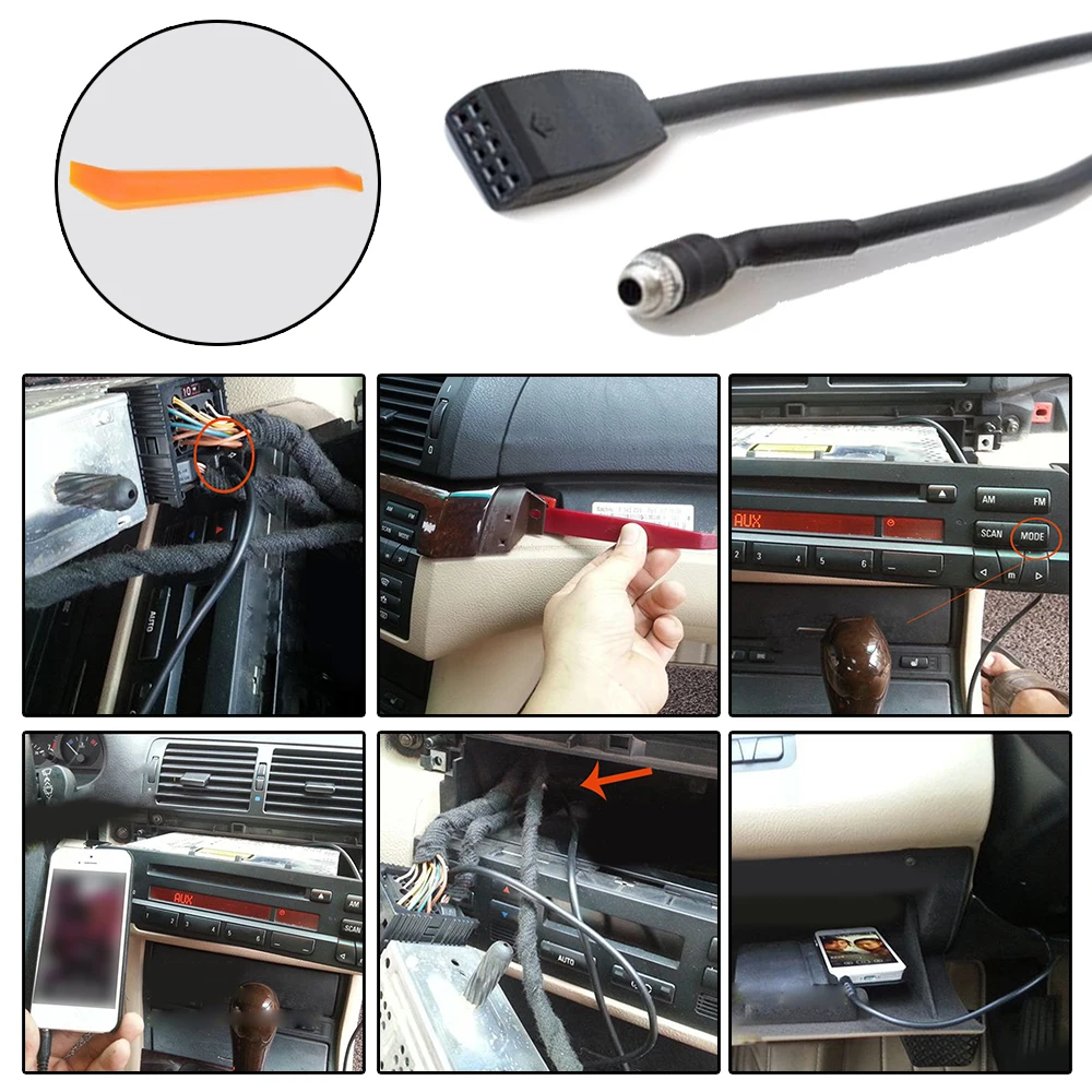 3.5mm автомобилен AUX входен интерфейсен адаптер MP3 радио кабел за BMW E39 E53 X 5 E46 320i 320ci 323i 325i Купе седан кабриолет