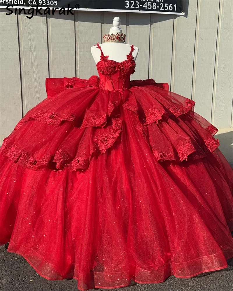 Червена принцеса Рокля Quinceanera 2024 плисета дантела апликации мъниста кристал рожден ден абитуриентски бал сладък 16 рокля vestidos de 15 años обичай