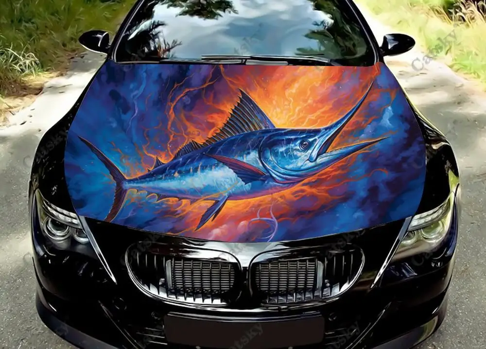 Marlin Jumping Out Of Water Car Hood Decal Truck Decals Vinyl Sticker Graphic Wrap Stickers Trucks Cars Bonnet Vinyls