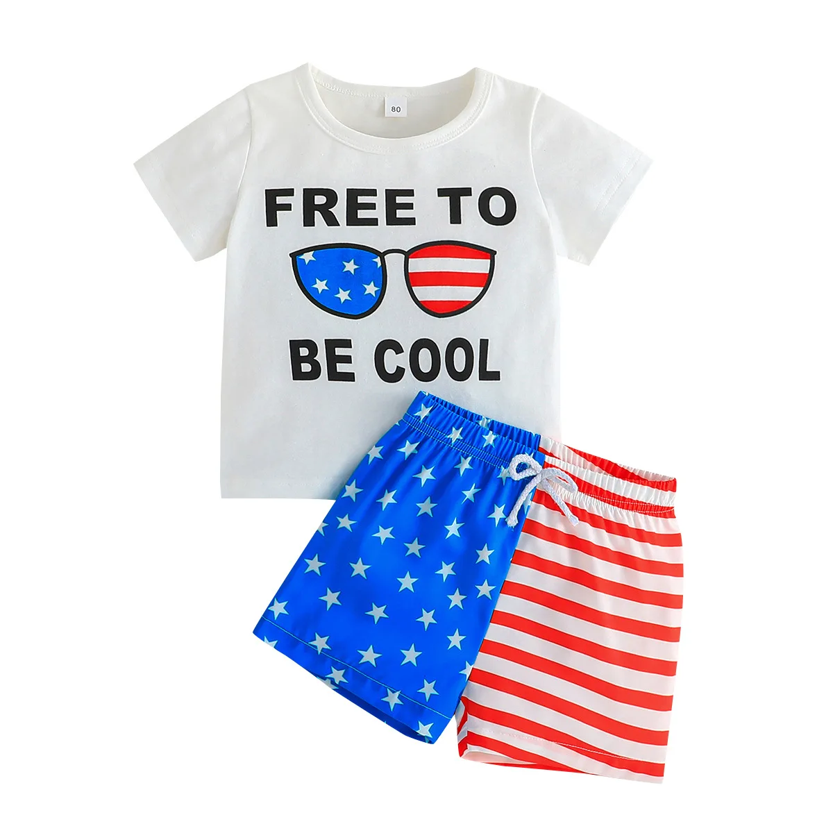 Лято Новородено Бебе Момичета Момчета 4-ти юли Облекло Американски флаг Тениска Къси панталони Малко дете Ден на независимостта Дрехи Комплект 40
