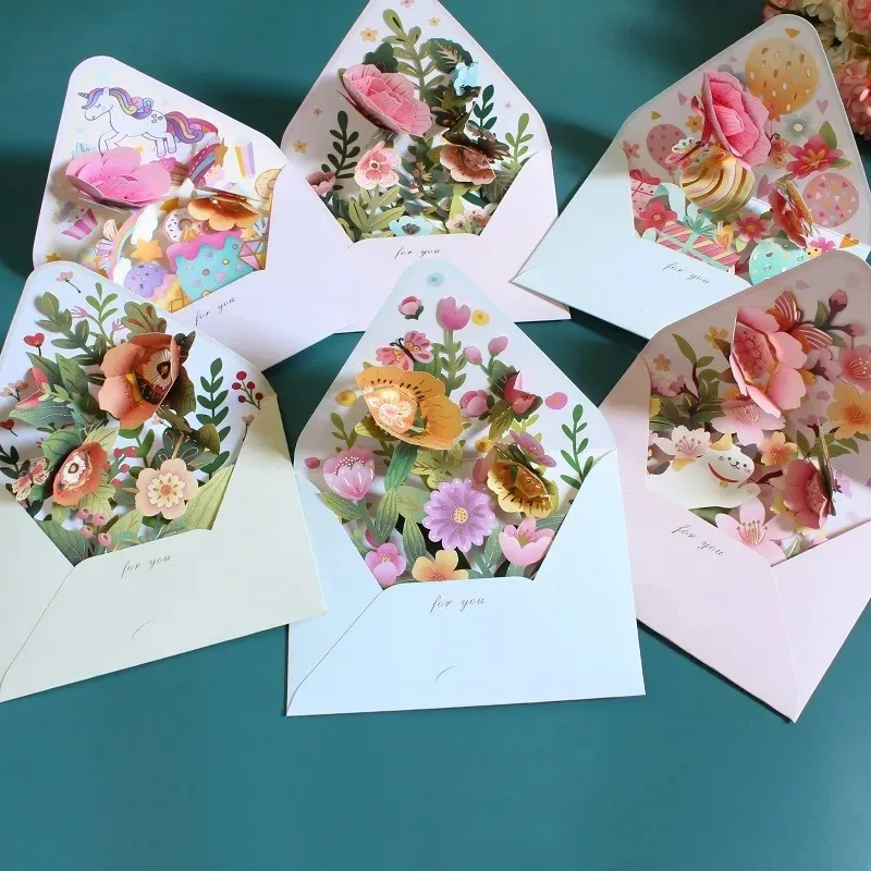 1 Pc романтично цвете рожден ден коледна картичка 3D поздравителна картичка комплект пощенска картичка парти сватба декор творчески благодарност подаръци картички