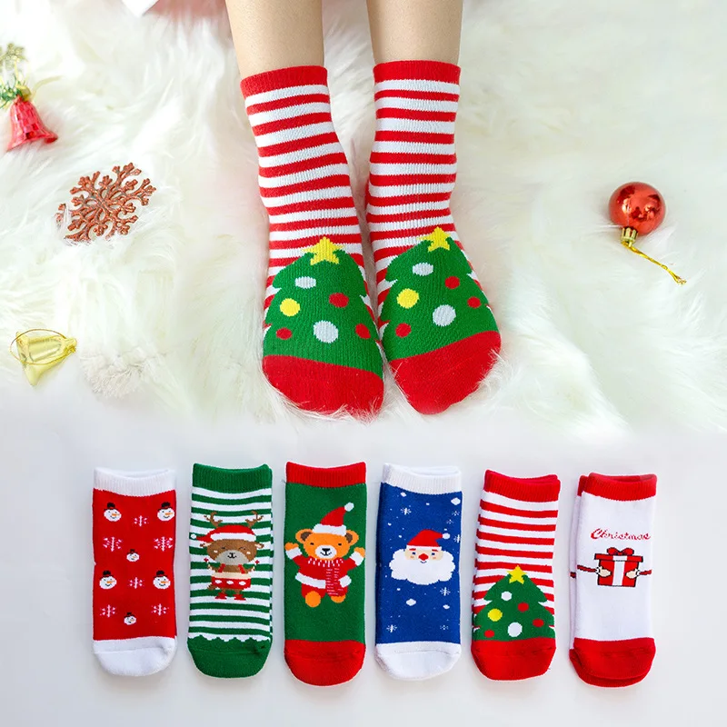 Коледни чорапи зимни удебелени хавлиени чорапи детска карикатура Дядо Коледа лосове нехлъзгащи се подови чорапи топли чорапи за момчета и момичета 1