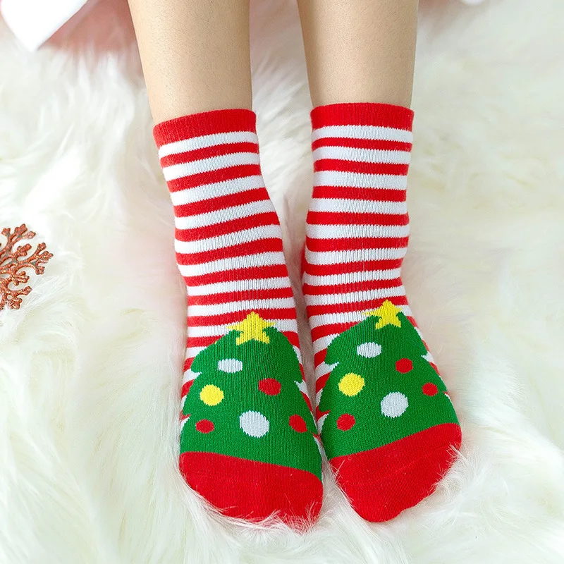 Коледни чорапи зимни удебелени хавлиени чорапи детска карикатура Дядо Коледа лосове нехлъзгащи се подови чорапи топли чорапи за момчета и момичета 2