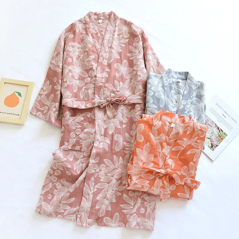 Сладко цвете мода кимоно халати жени японски 100% двойна марля памук Летни ежедневни халати