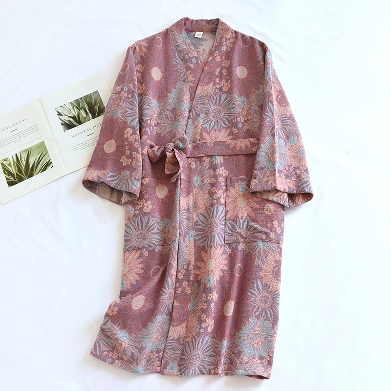 Сладко цвете мода кимоно халати жени японски 100% двойна марля памук Летни ежедневни халати 2