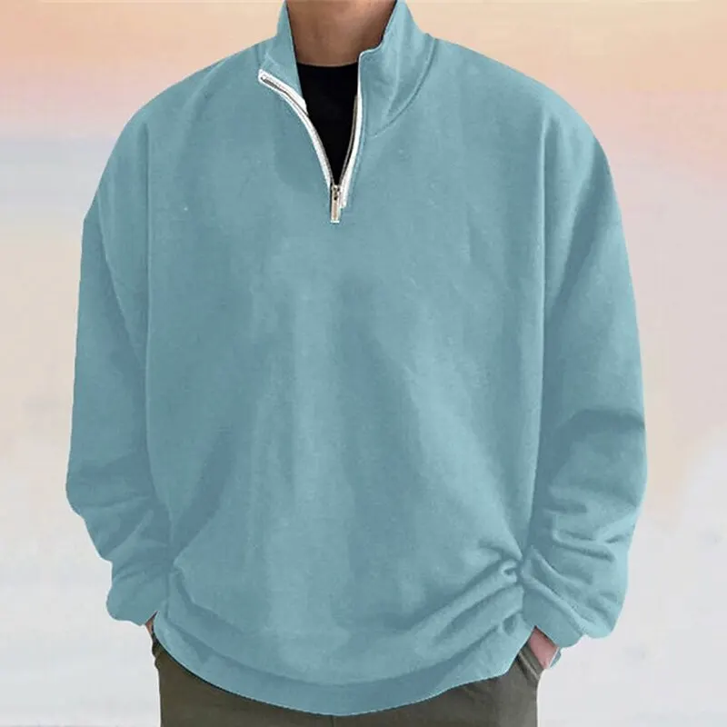 Нов мъжки цип сива врана плътен цвят печат улица дизайнер Топ реколта суитчър хлабав извънгабаритни пуловер високо качество мъжки дрехи 2