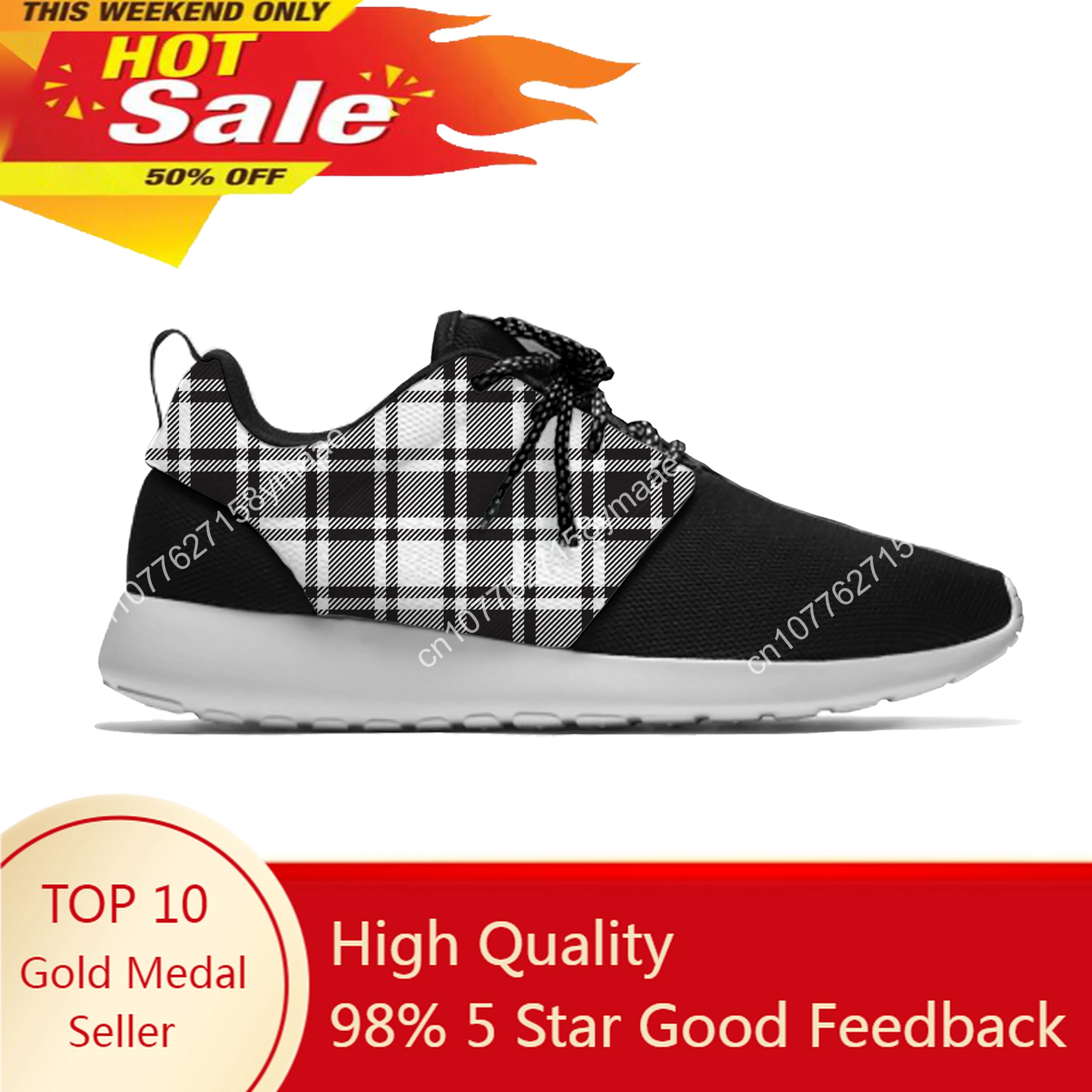Черно-бели карирани чекове Мода Личност Спортни обувки за бягане Ежедневни дишащи леки 3D печат Мъже Дамски маратонки 0