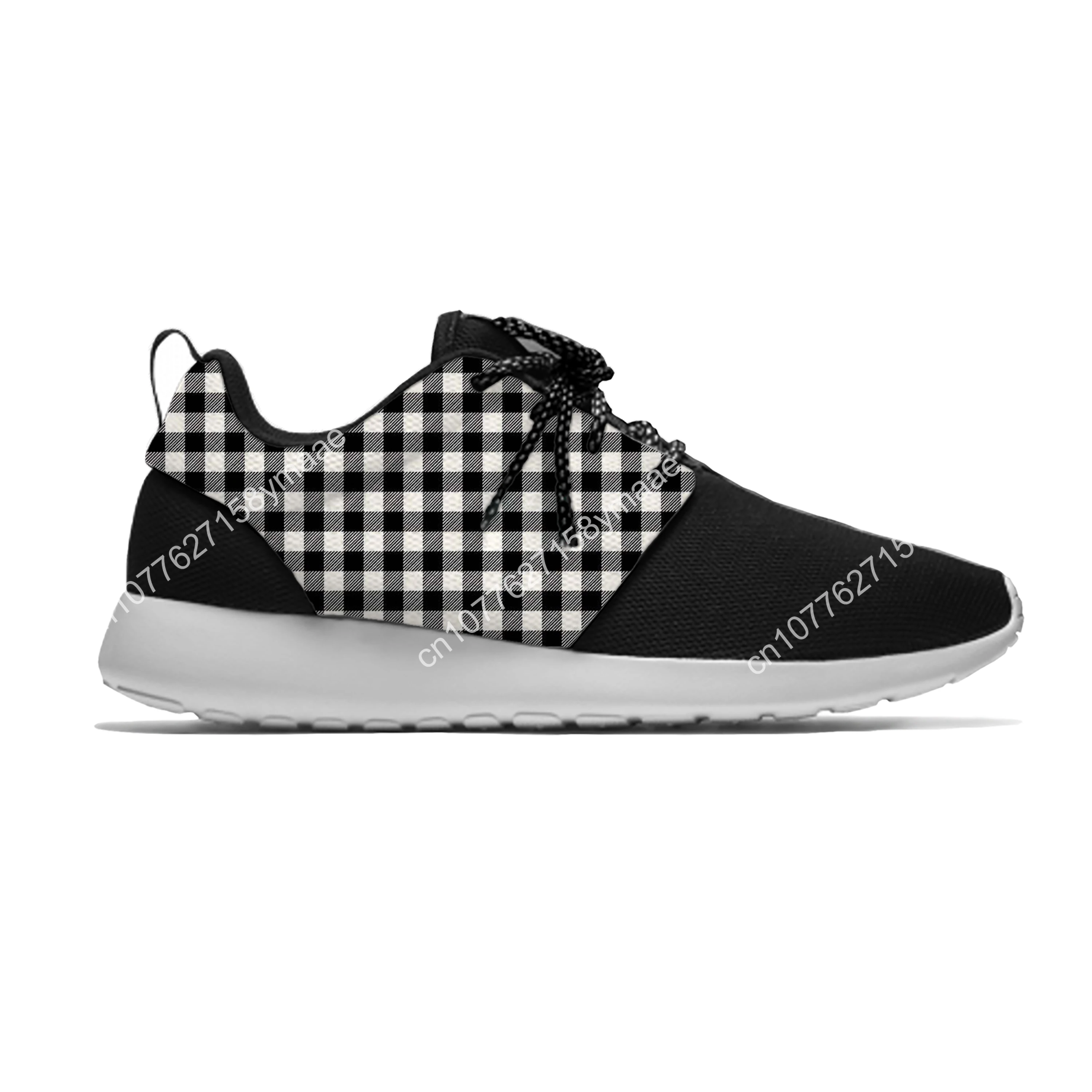 Черно-бели карирани чекове Мода Личност Спортни обувки за бягане Ежедневни дишащи леки 3D печат Мъже Дамски маратонки 2
