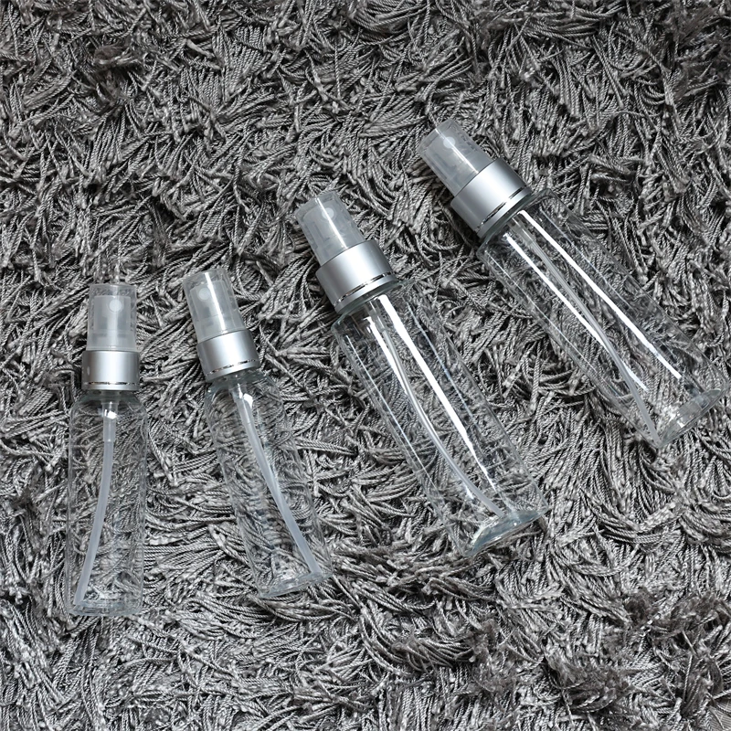 60ML 120ML X 10 празен грим настройка спрей помпа пластмасова бутилка с матово сребро алуминиева яка парфюм козметични PET контейнери