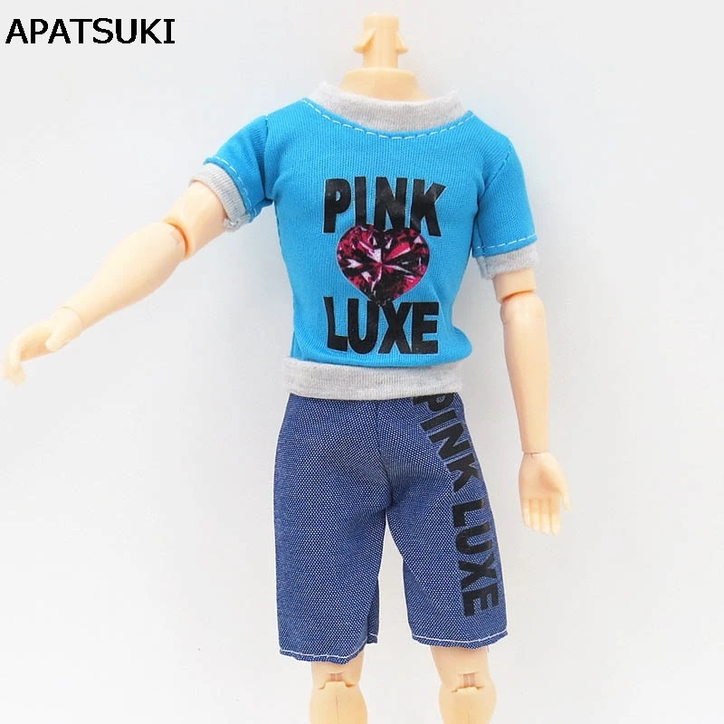 Doll Accesssories Ежедневни облекла за Кен Кукла Синя тениска + Дънки Къси панталони За гаджето на Барби Кен Кукла Мъжки дрехи за кукли
