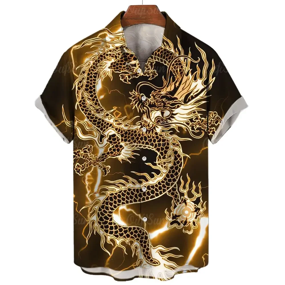 Извънгабаритни мъжки ежедневни ризи с къс ръкав дракон графично облекло 3d печат мода улично облекло лятно облекло за мъжка блуза