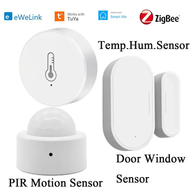 Tuya / eWelink Zigbee Интелигентен сензор за температура и влажност / Мини PIR сензор за движение / Контрол на детектора за прозорци на вратите чрез интелигентен живот