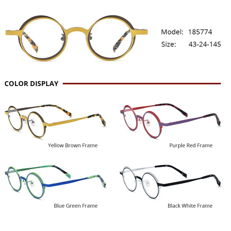 Belight оптичен титанов комбинират цвят пълен ръб кръг реколта ретро очила рецепта леща очила рамка очила 185774 5