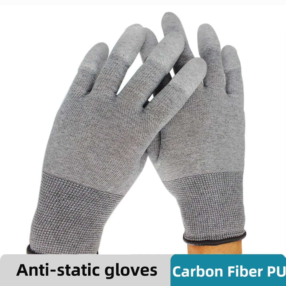 Нов антистатичен ESD електронни работни ръкавици от въглеродни влакна PU боядисани пръсти ръка защитни таблетки телефон ремонт Fix Tool