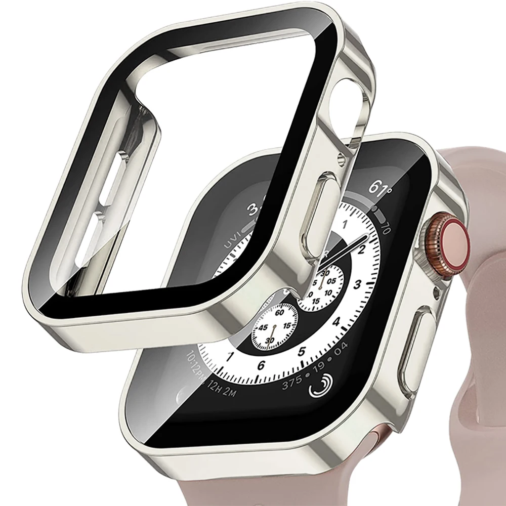 Водоустойчив калъф за Apple Watch SE 9 8 7 6 4 44mm 40mm 45mm 41mm Straight Edge Screen Protector стъкло + Cover iWatch ultra 2 49mm