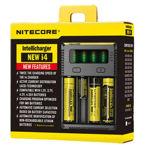 Original Nitecore New I4 зарядно устройство за батерии 18650 14500 16340 26650 LCD Li-ion бързо зарядно устройство 12V Charing за A AA AAA батерии QC 1