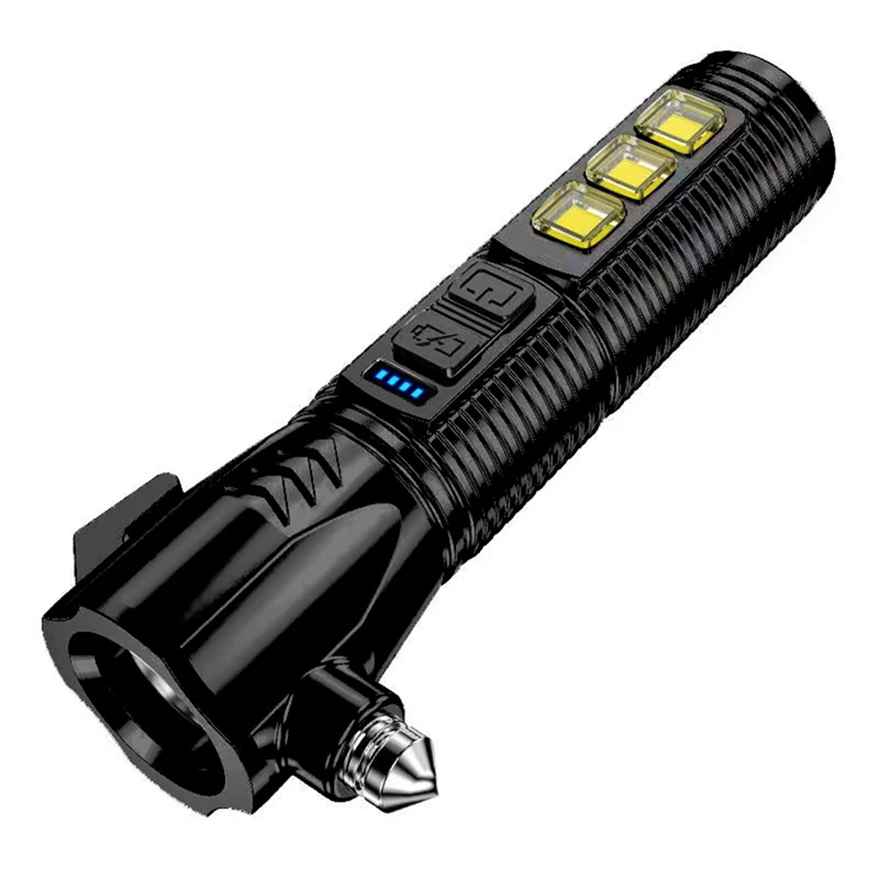 Многофункционална силна светлина фенерче бягство чук USB акумулаторна пожарна аварийна сигнална лампа