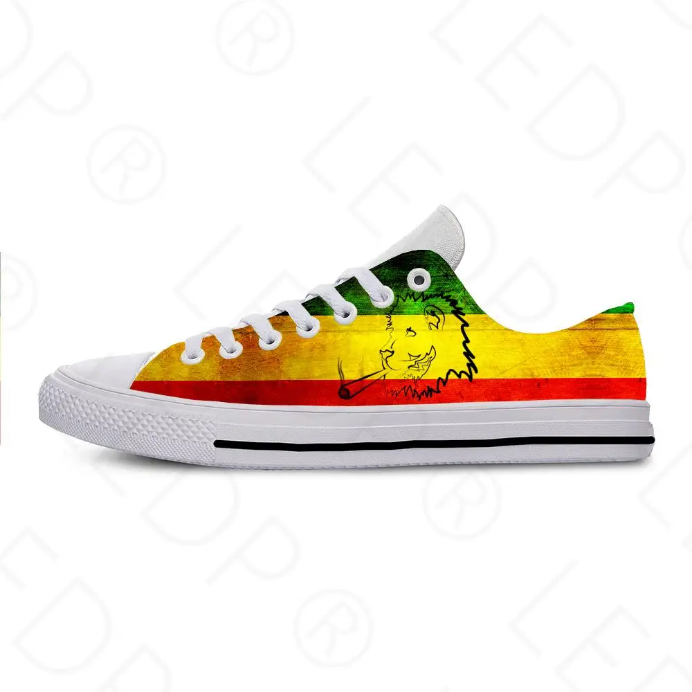 Знамето на Етиопия Лъвът на Юда Reggae Rasta Мода Ежедневни платнени обувки Ниска Топ Лека дишаща 3D печат жени Мъжки маратонки 0