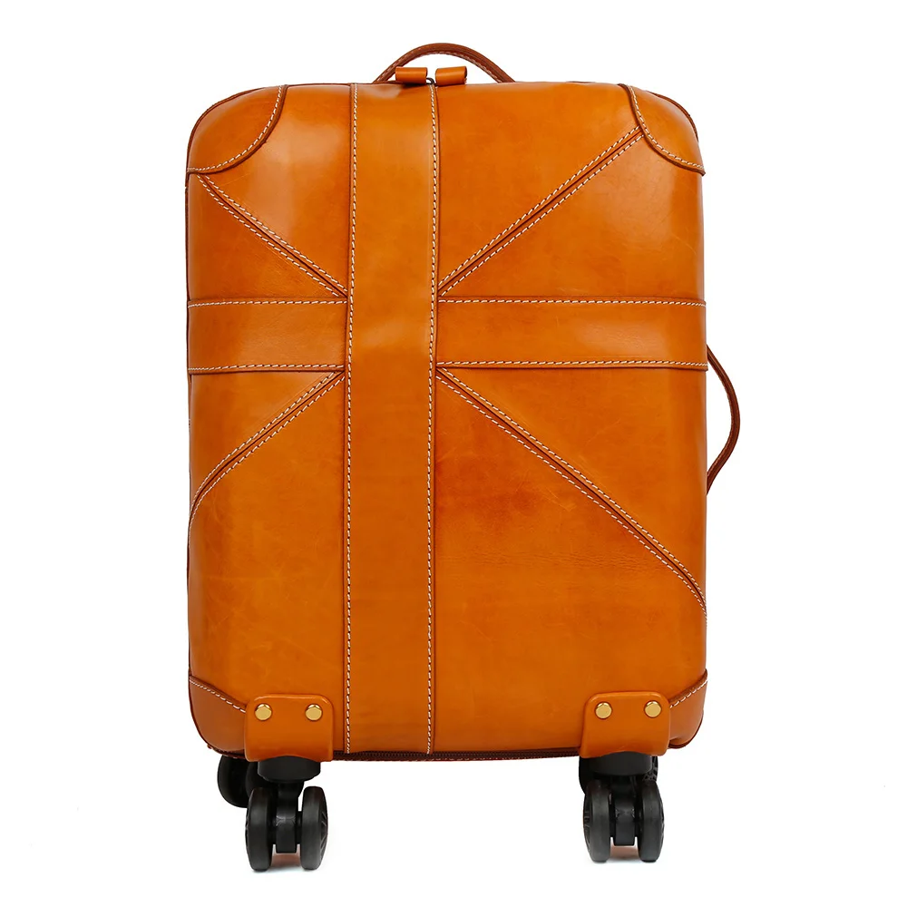естествена кожа подвижен багаж спинер жени мъже бизнес куфар колела мода 20 инчов кабина количка пътуване чанта