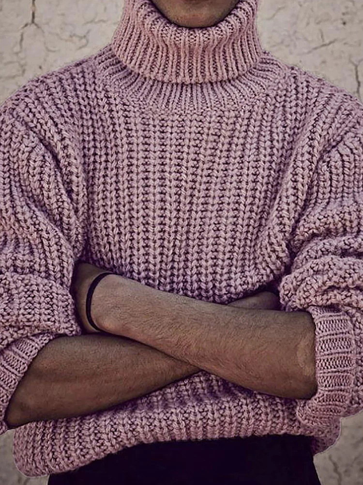 Мъжки висококачествен еластичен пуловер с поло Случайни мъжки плетени дълъг ръкав твърди джъмпери Топ дебел есенен и зимен пуловер Нов