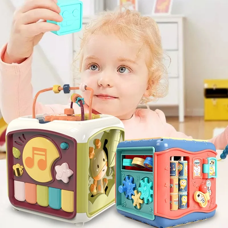 Baby Activity Cube Детски играчки 7 в 1 Образователна форма сортировач Музикална играчка топчета лабиринт броене Discovery играчки за деца обучение