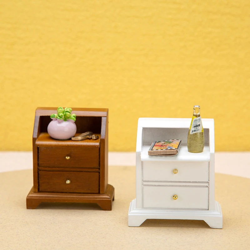 1/12 Dollhouse дървени миниатюрни спалня нощно шкафче за съхранение чекмедже кабинет модел DIY кукла къща спалня декор