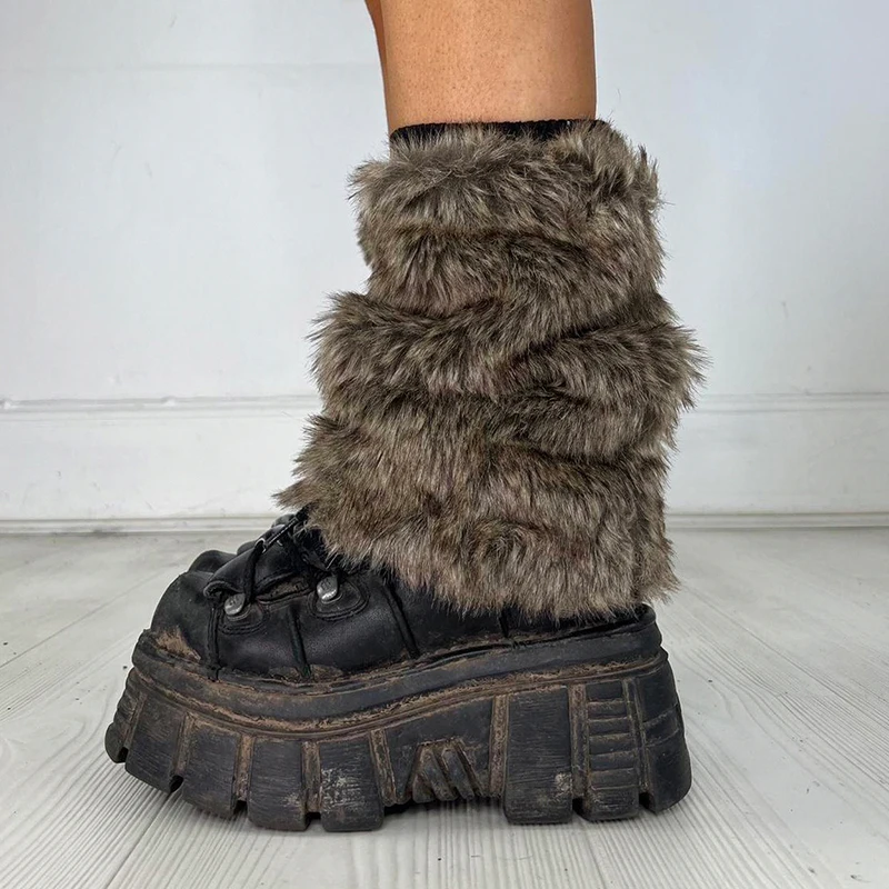 Darlingaga Grunge Fashion Faux Fur Warm Leg Sock Furry Autumn Winter Vintage Leg Warmers Outfits Midi Legs Women Bottom Harajuku 1