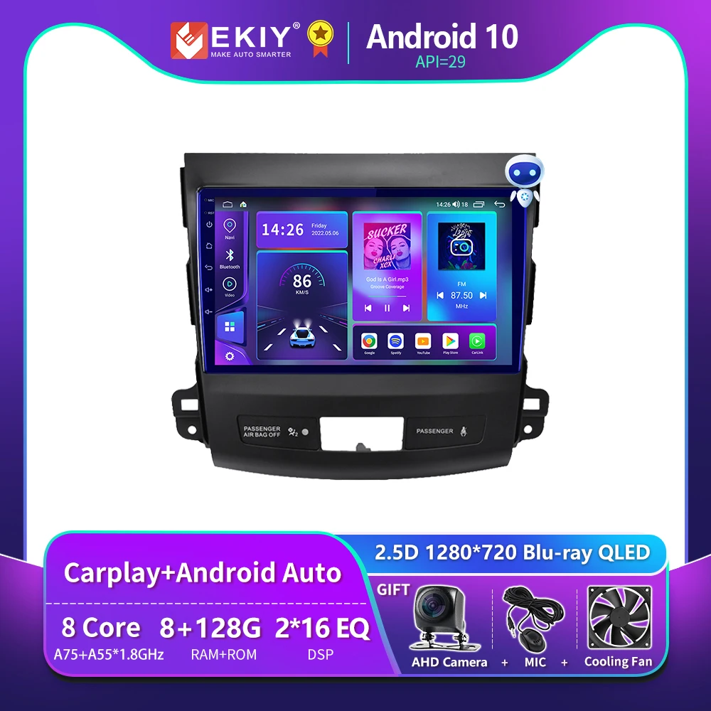 EKIY T900 За Mitsubishi Outlander xl 2 2005 - 2011 Автомобилна радионавигация GPS Android 10 Auto Carplay BT No 2 Din DVD плейър единица