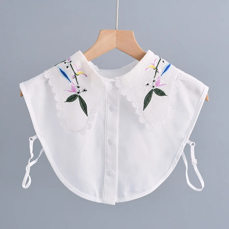 Жените бродерия флорални риза фалшива яка женски твърди подвижни ревера риза фалшива яка блуза половин риза върховете Fuax Cols
