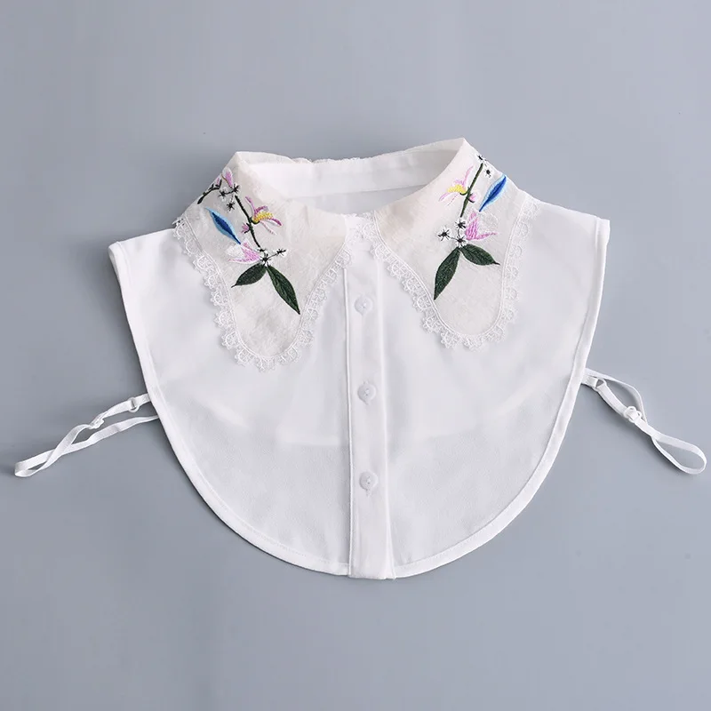 Жените бродерия флорални риза фалшива яка женски твърди подвижни ревера риза фалшива яка блуза половин риза върховете Fuax Cols 2