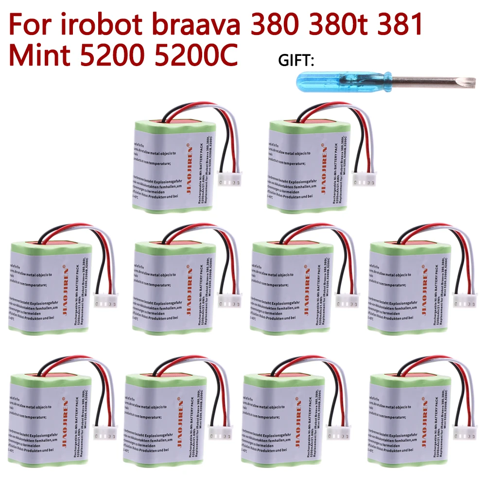 Обновена 7.2V 5200mAh NI-MH батерия за iRobot Roomba Braava 380 380T Mint 5200c Ni-MH 2500mAh 2.5Ah 7.2v Акумулаторна батерия