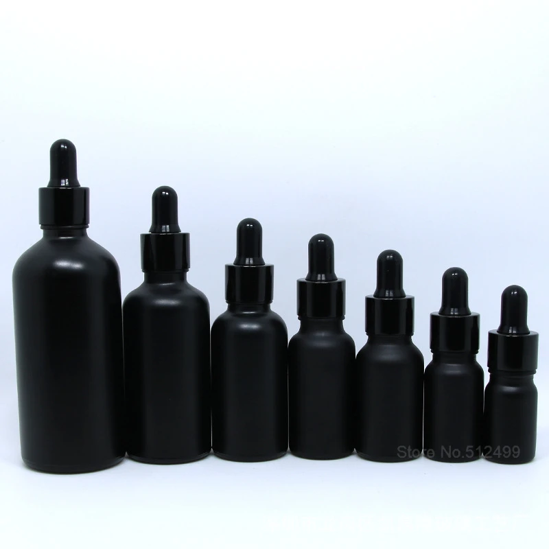 Матирано черно Празна бутилка капкомер Черно етерично масло стъкло Ароматерапия течност 5-100ml капка за масаж пипета за многократна употреба 4