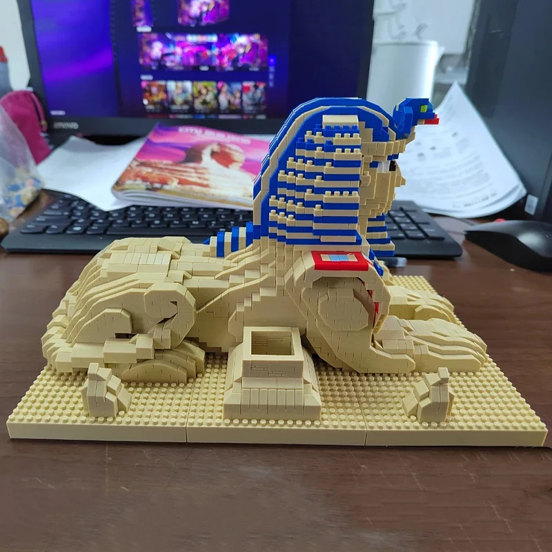 Играчка за деца Фараон Сфинкс пустиня чудовище статуя 3D модел DIY диамантени блокове тухли сграда света архитектура