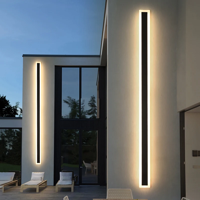 Модерна водоустойчива външна дълга лента LED лампа за стена IP65 алуминиева стена светлина градинска веранда Sconce Light 110V 220V 24V топло бяло